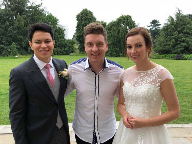 Tom Ryder performing at Sarah and Michael's wedding in The Orangery at Kew Gardens