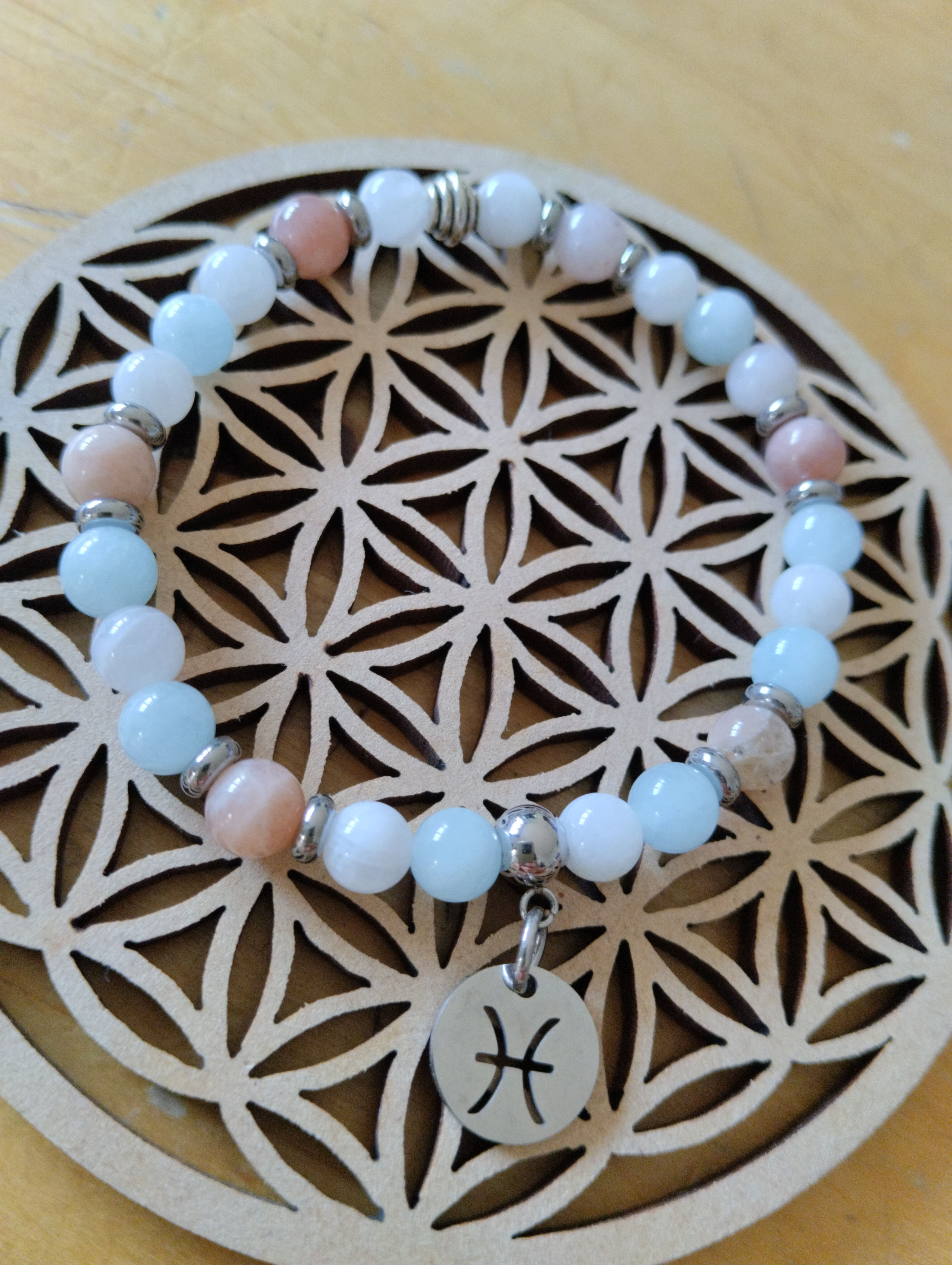 Bracelet Aigue marine, Pierre de lune et Pierre de soleil