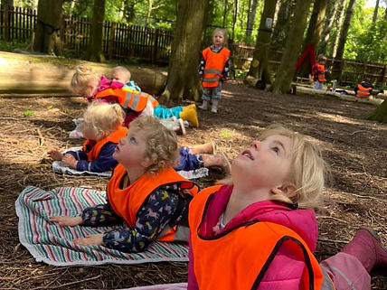 Children doing Yoga at Forest School at Orchidale Children's Nursery near Norwich Norfolk