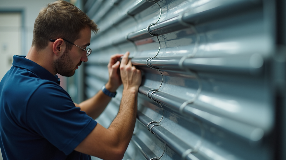 Close-up view of a professional technician adjusting garage door springs