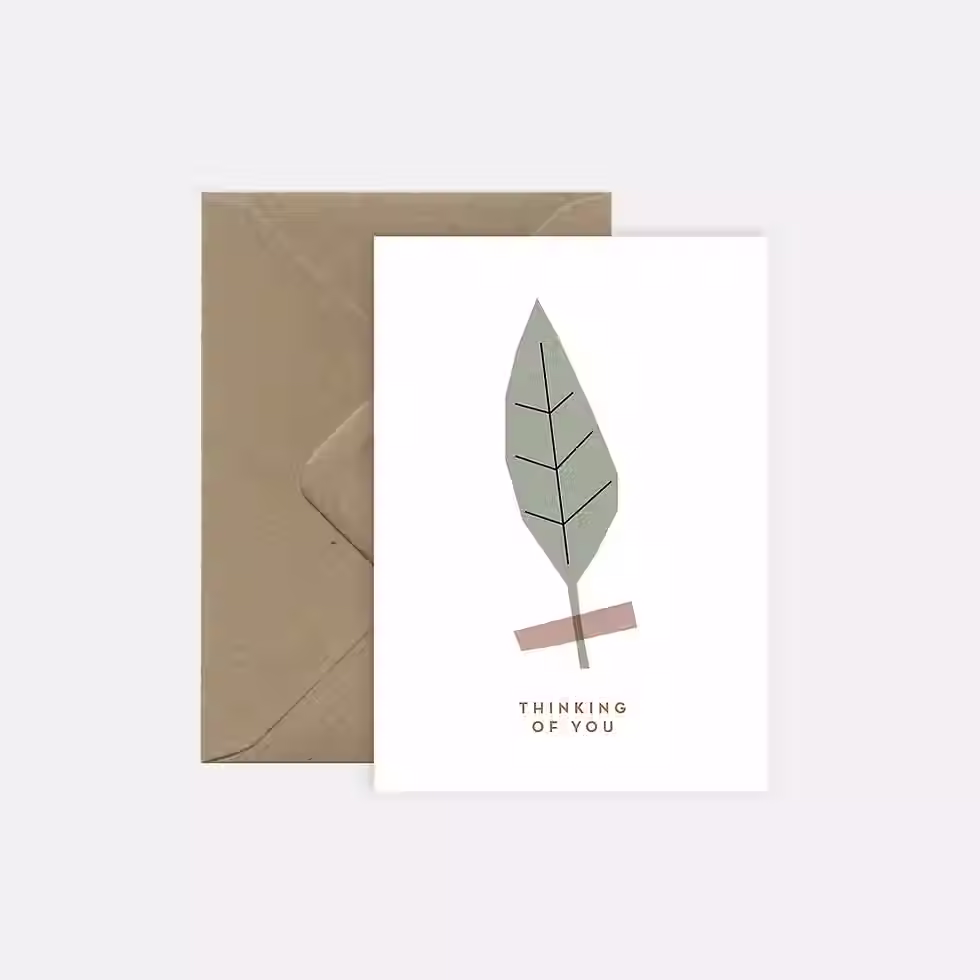 Carte illustrée Thinking of You pensée amitié feuille stylisée A6 papier recyclé 350g enveloppe kraft France Michoucas Design