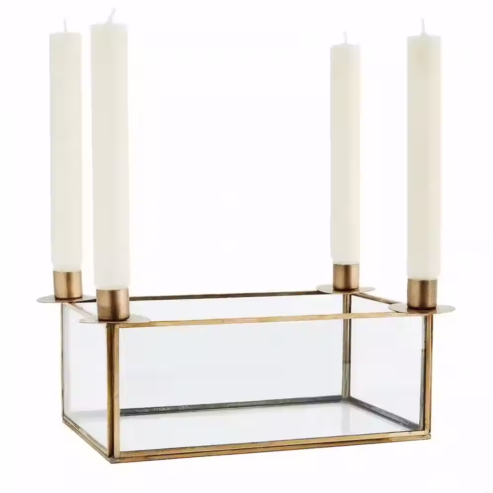 Bougeoir laiton doré 4 bougies espace central décoratif 25×15 cm centre table Noël fête slow Madam Stoltz fond blanc vue 1