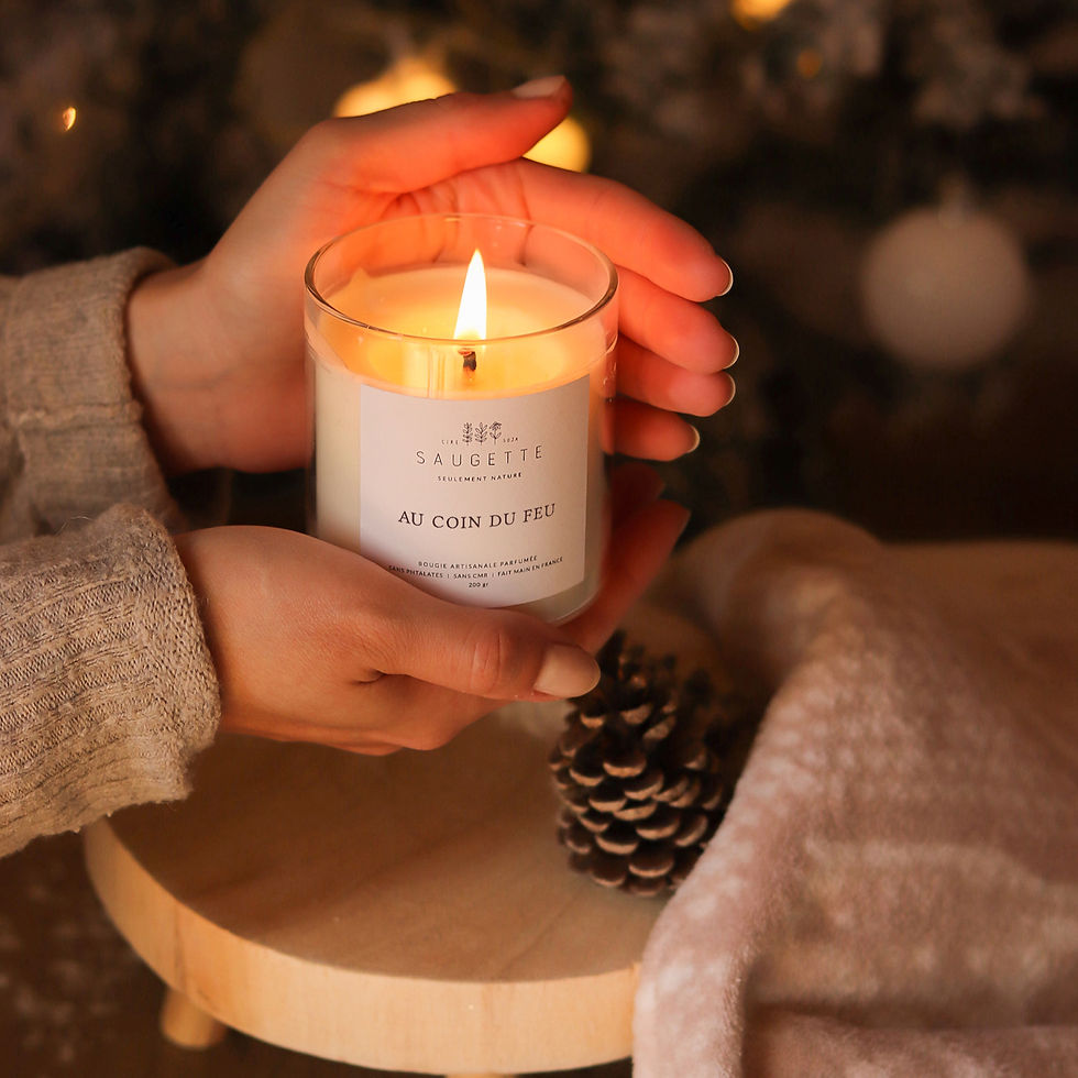 Bougie artisanale Au coin du feu Saugette – bougie naturelle en cire de soja 100 g, parfum feu de cheminée, vue 2