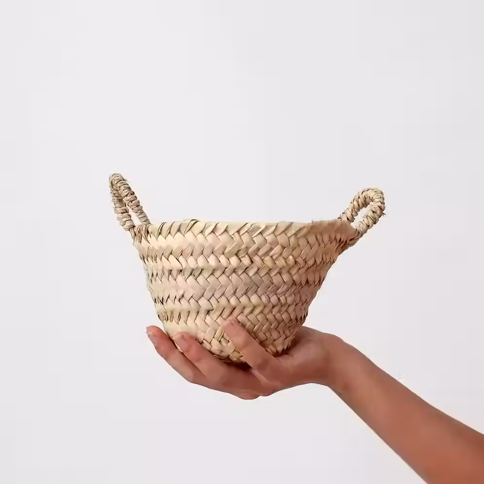 Petit panier beldi feuilles palmier tressé main Maroc Ø14×12 cm rangement bijoux bureau cache-pot slow Bohemia Design vue 1