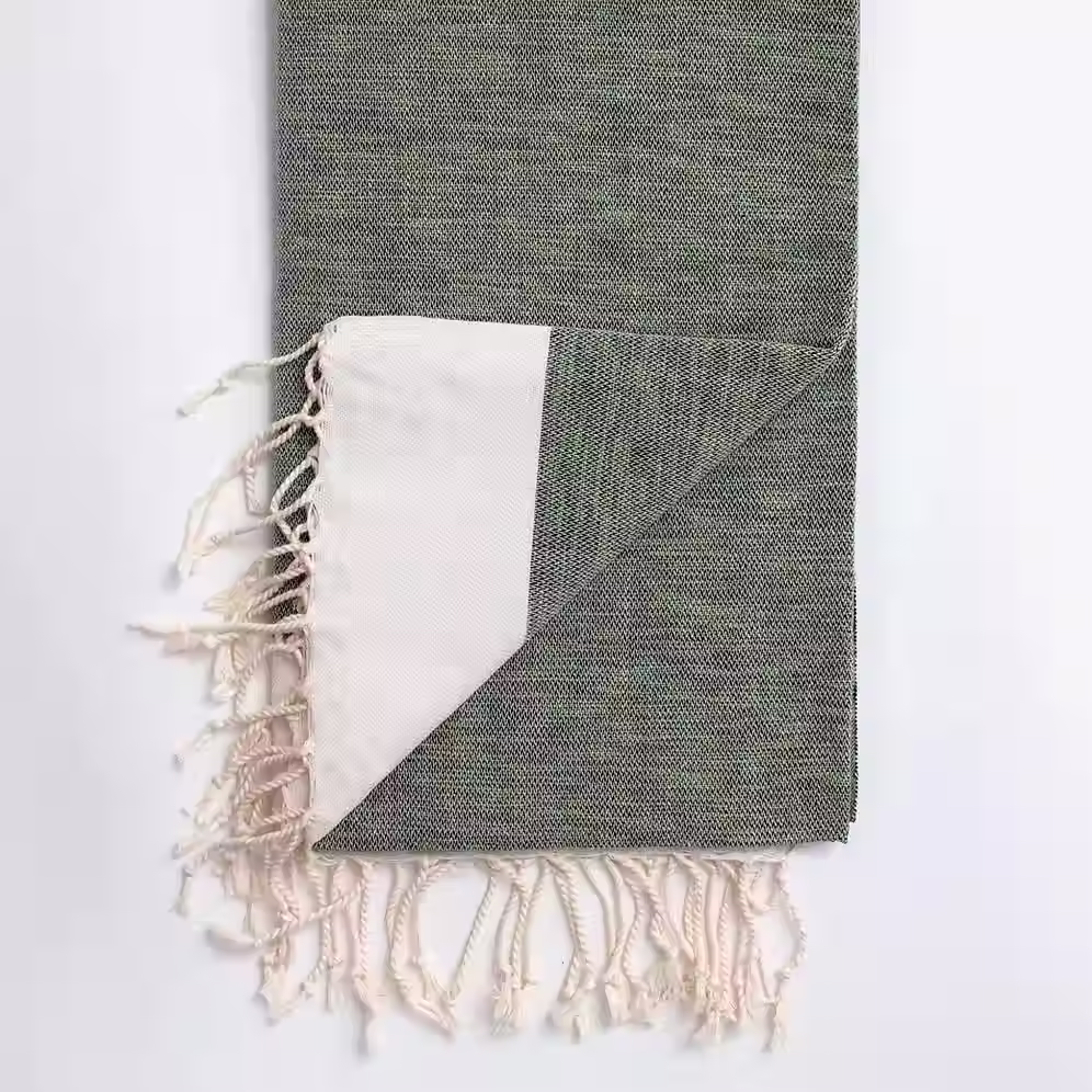 Serviette hammam fouta coton bambou 180×90 cm vert olive tissée main Turquie Bohemia Design bain plage voyage vue 1
