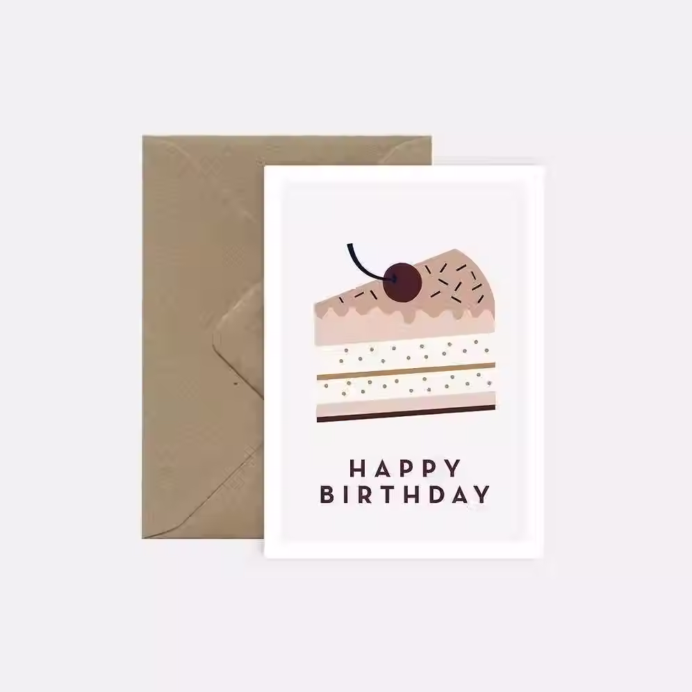 Carte illustrée Birthday Cake gâteau anniversaire trait fin A6 papier recyclé 350g enveloppe kraft France Michoucas Design