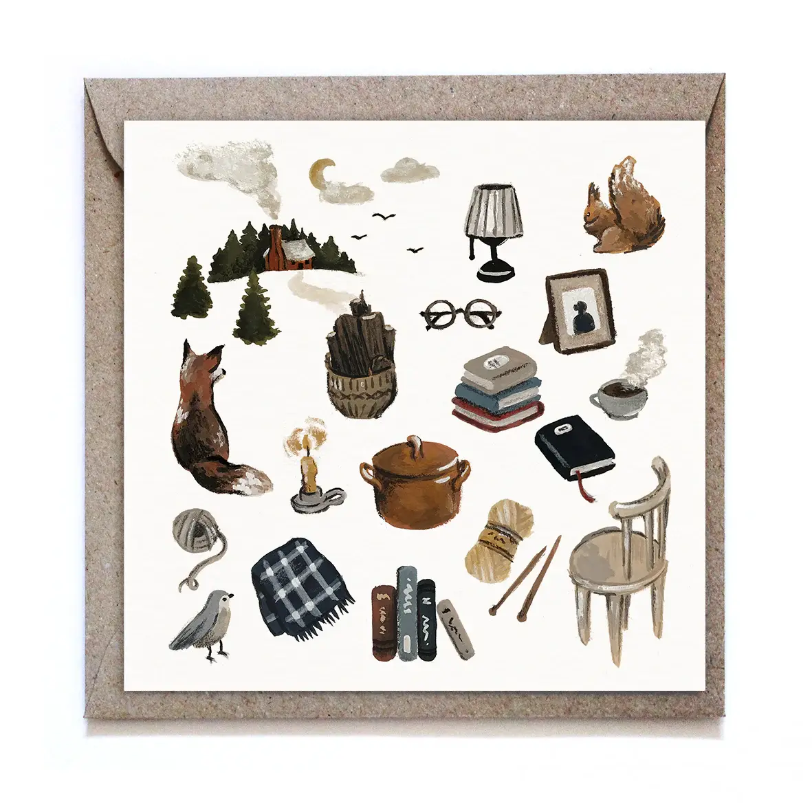 Carte illustrée Simple Living Studio Satsch – carte carrée 120x120 mm, design minimaliste, papeterie éco-responsable, vue 1