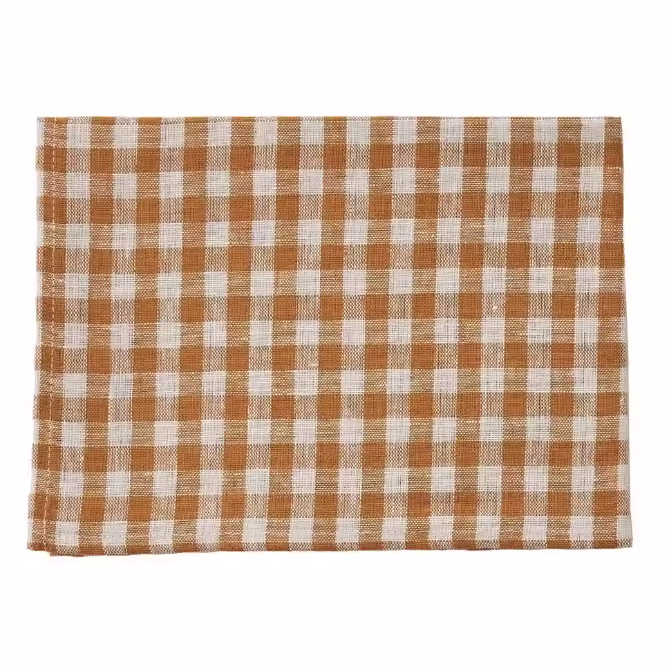 Torchon lin carreaux orangé beige 45×65 cm Fog Linen Work linge cuisine slow living vue 1