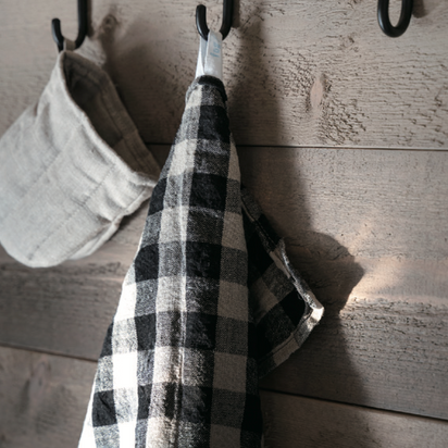 Torchon en lin naturel 100% Fog Linen Work carreaux — linge de cuisine slow living Les Jolies Emplettes