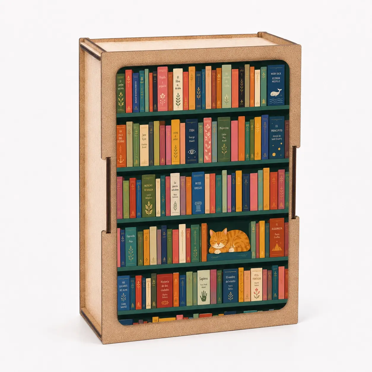 Mini puzzle en bois Bibliothèque avec chat endormi ByWood – 100 pièces