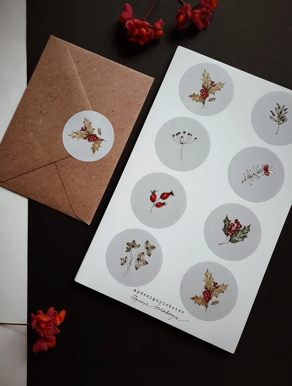 Miniature : Sticker Set Winter Florals MyDesignPictures – 8 autocollants floraux hiver, papeterie créative nature, vue 5