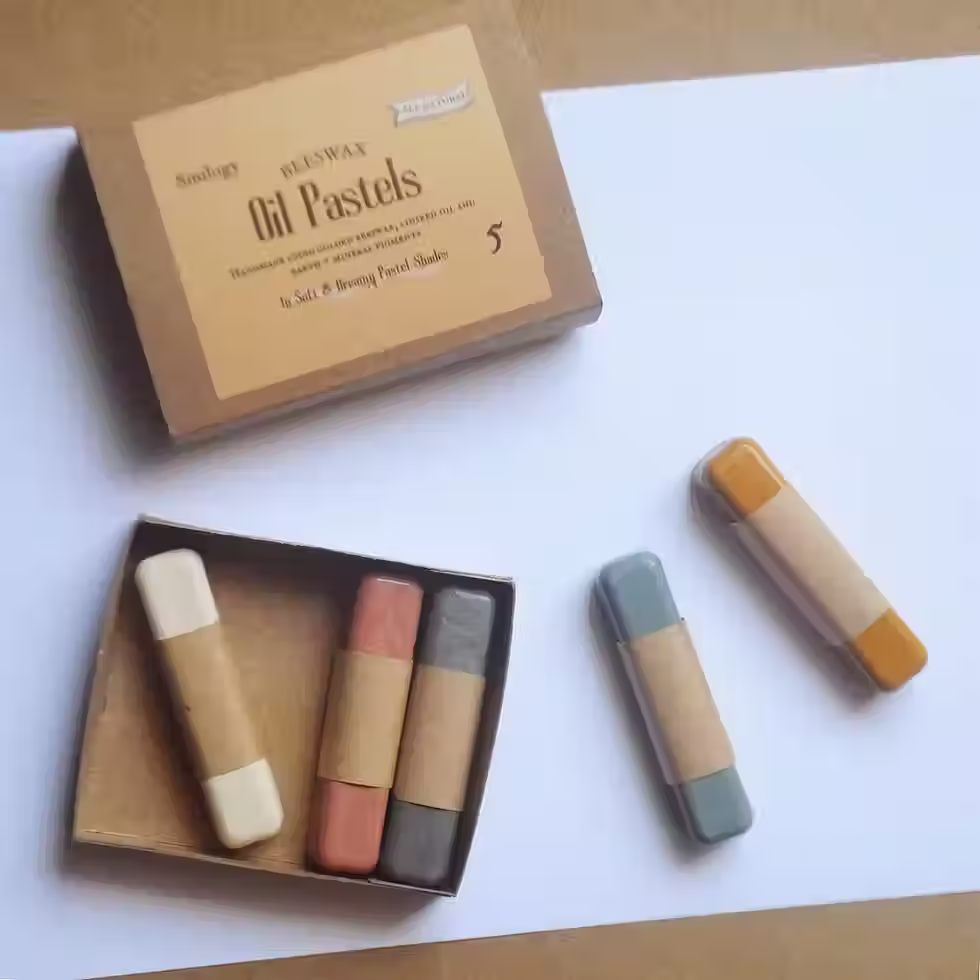 Set 5 pastels huile cire abeille pure pigments minéraux non toxique Smilogy slow kids vue 1