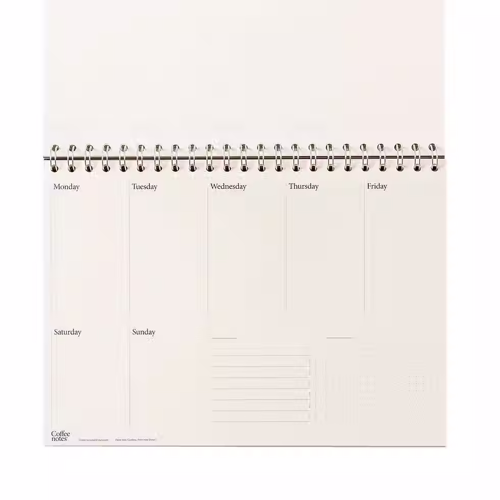 Miniature : Agenda hebdomadaire Coffeenotes espresso ouvert double page semaine verso pointillés papier recyclé vue 2