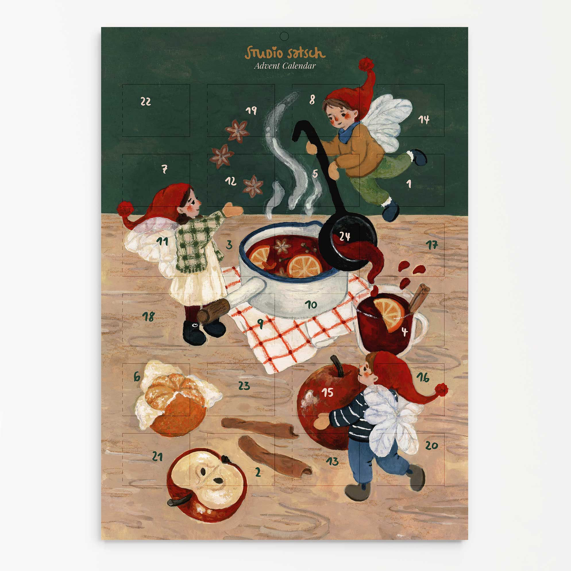 Calendrier de l’Avent Studio Satsch – calendrier illustré avec 24 portes, design minimaliste et éco-responsable, vue 1