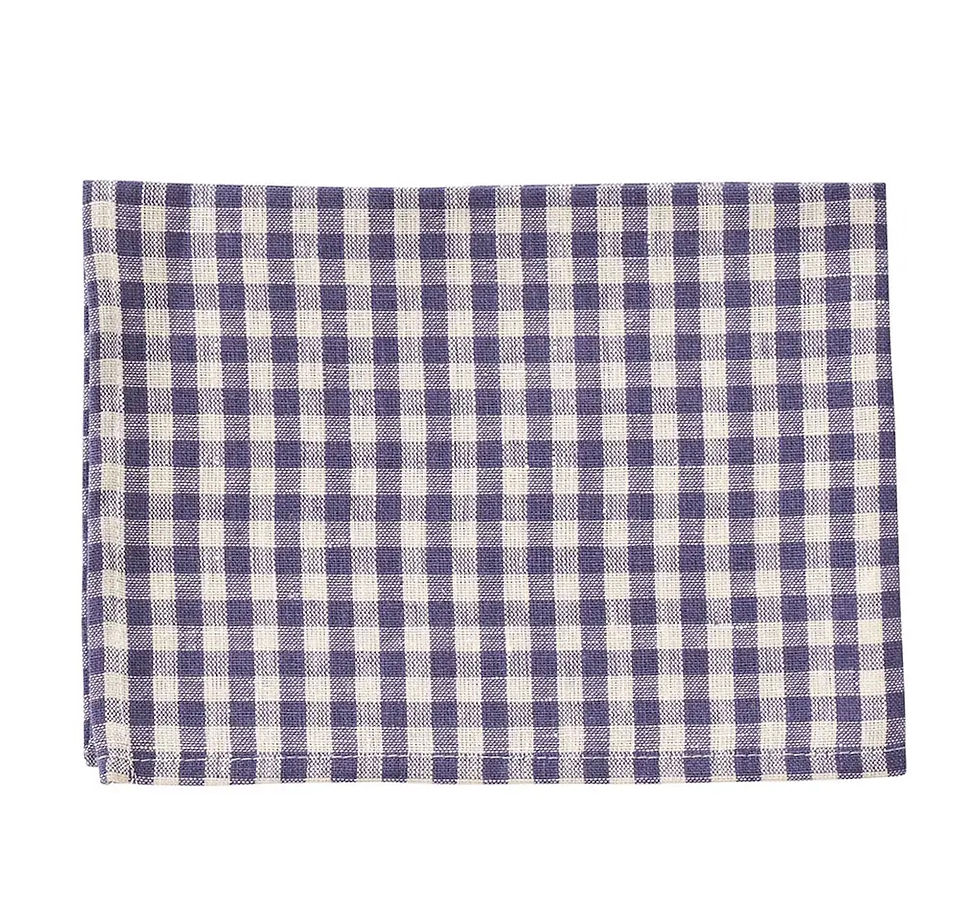 Torchon en lin Fog Linen Work Simone à carreaux violet et beige, linge de cuisine durable- vue 1