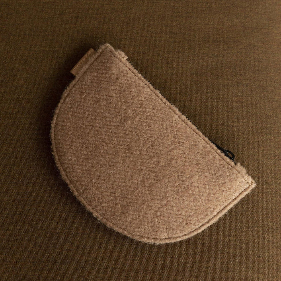 Porte-monnaie demi-lune en tissu laine et polyester, coloris cajou- fond sombre