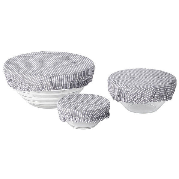 Miniature : Couvre-plats lin Fog Linen Work rayures gris blanc – 3 tailles élastiquées cuisine naturelle