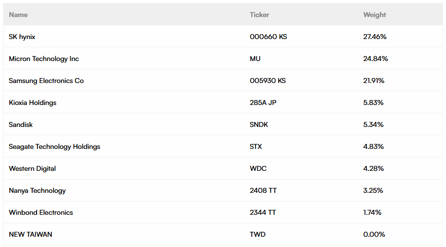 Top 10 holdings DRAM ETF: