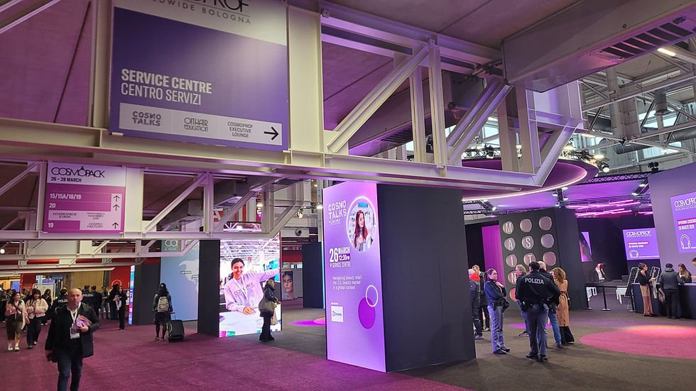 2026 Cosmoprof Worldwide Bologna exhibition booths showcasing Korean beauty brands.
