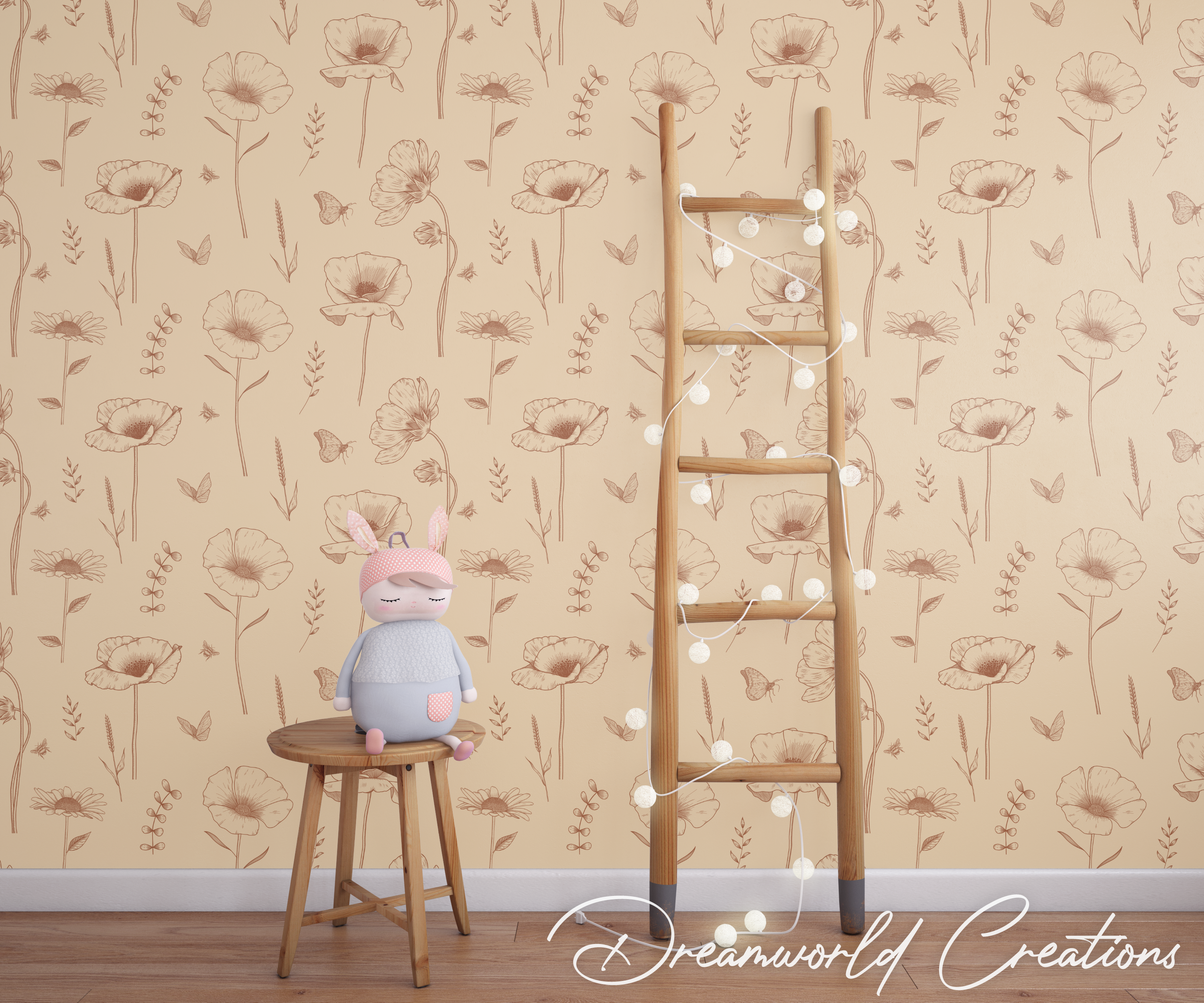 Bloemen behang crème