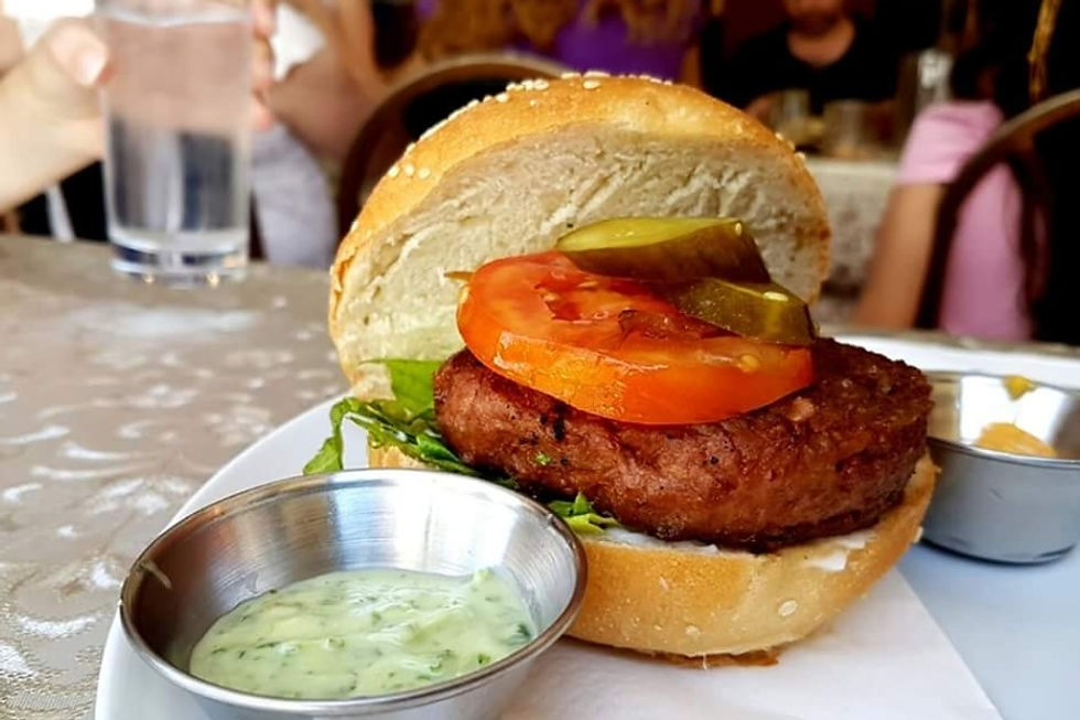 Close-up of a plant-protein burger patty - illustrating partial replacement strategies in hybrid meat formulations.