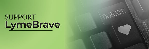 Lymebrave Foundation donation hub banner with options to donate, shop, or volunteer to support Lyme disease awareness