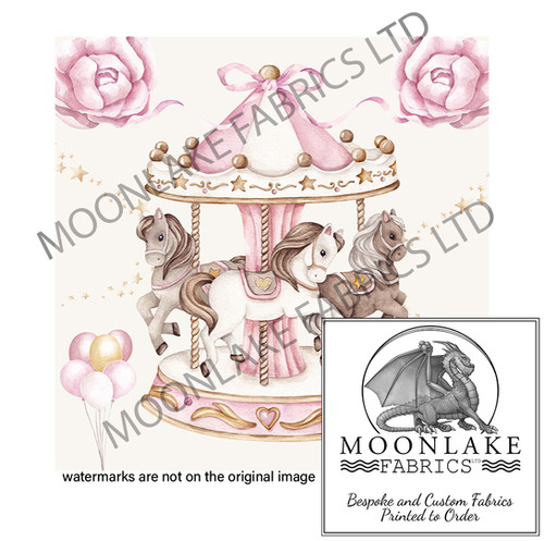 Pink Carousel Roses Pink Carousel and Roses and Balloons | Moonlake Fabrics Ltd