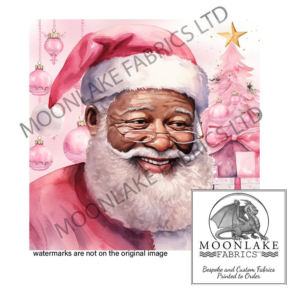 Dark Skin Santa Pink Hat ornaments and tree