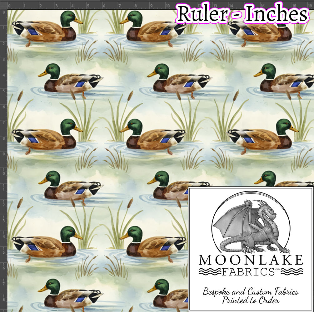 Mallard Duck Swimming in a Pond Repeat 100% Cotton 130gsm Size: 111.39cm wide