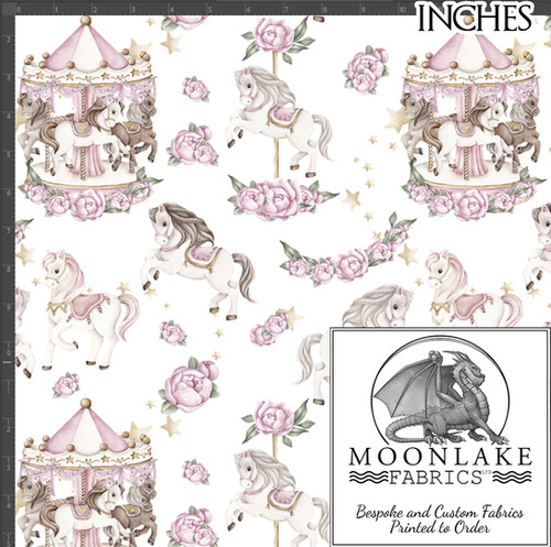 Pink Carousel Roses Carousel and Roses pink with white background | Moonlake Fabrics Ltd