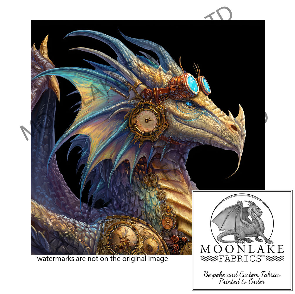 Nathaniel Steampunk Dragon Fabric Panel Squares