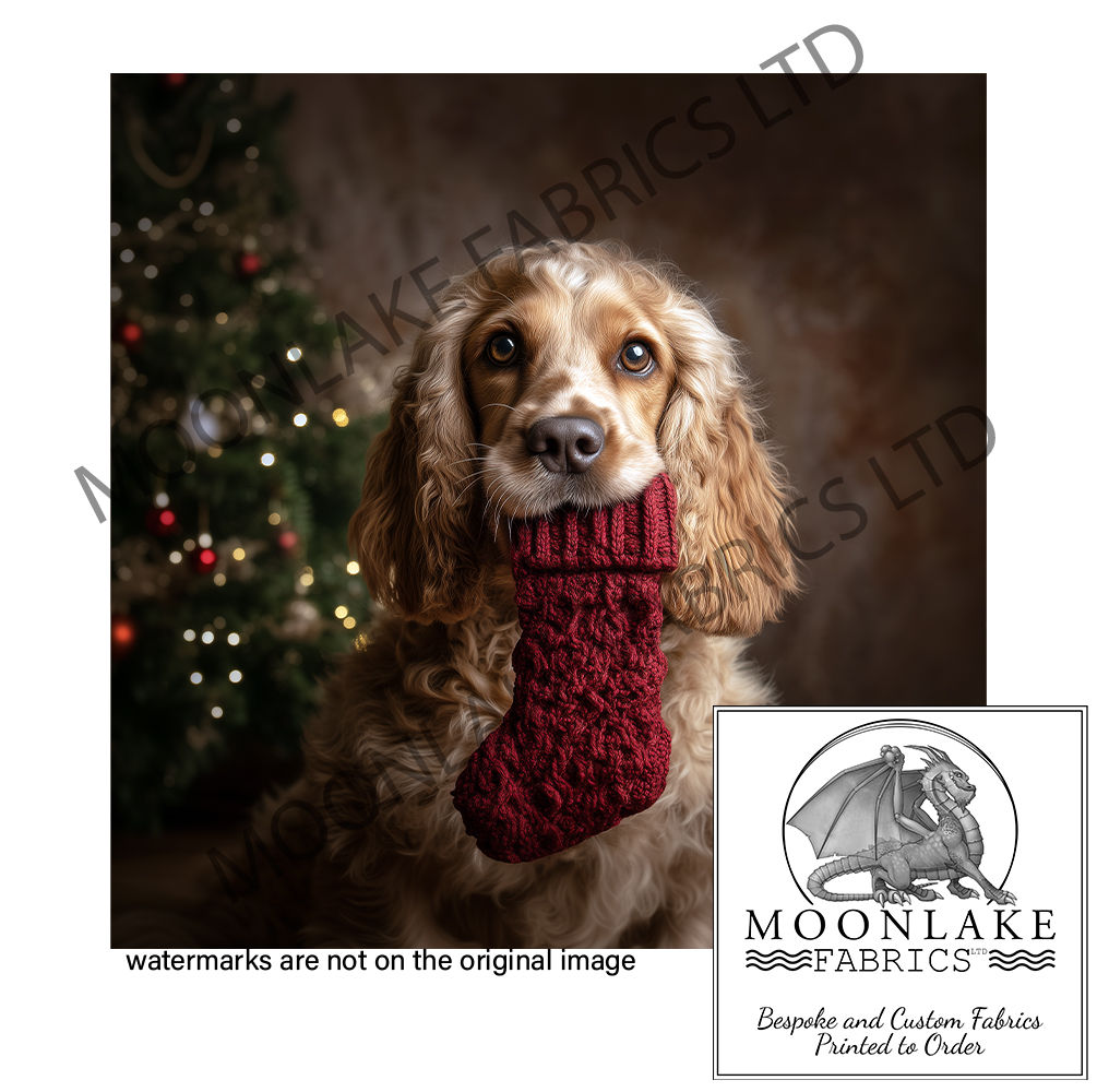 Christmas Cocker Spaniel Dog with Red Stocking