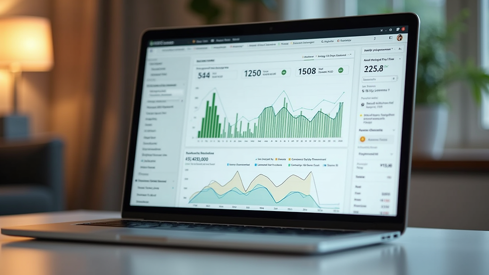 Close-up view of a laptop screen displaying Shopify Plus analytics and sales reports