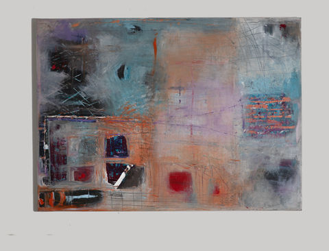 Inner Core abstract painting by Dalit Rishpy Tor with layered blue textures, expressive marks, and a crown-like central figur
