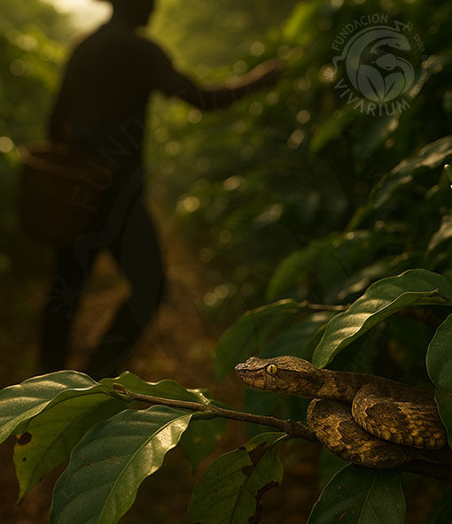 Una serpiente descansa en una rama de cafe