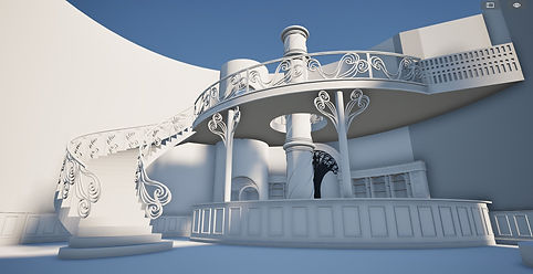A Sky Painted Gold, White 3D Model, Vectorworks and Blender, Cave Speakeasy