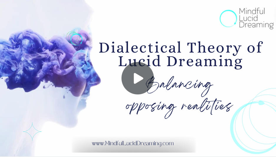 Artistic rendition of a woman dreaming and Youtube Thumbnail to Video on Dialectical Theory of Lucid Dreaming: Balancing Opposing Realities
