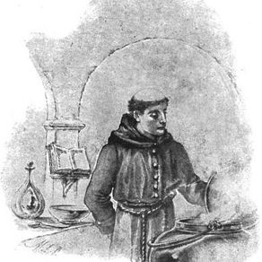 Frère Laurent dans sa cuisine, gravure tirée d'un livre publié par Fleming Revell Co (en). en 1900.