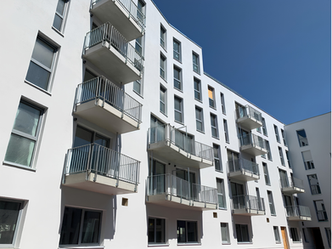 NEO Nürnberg - Neubaufassade mit Balkonen in der Nopitschstraße