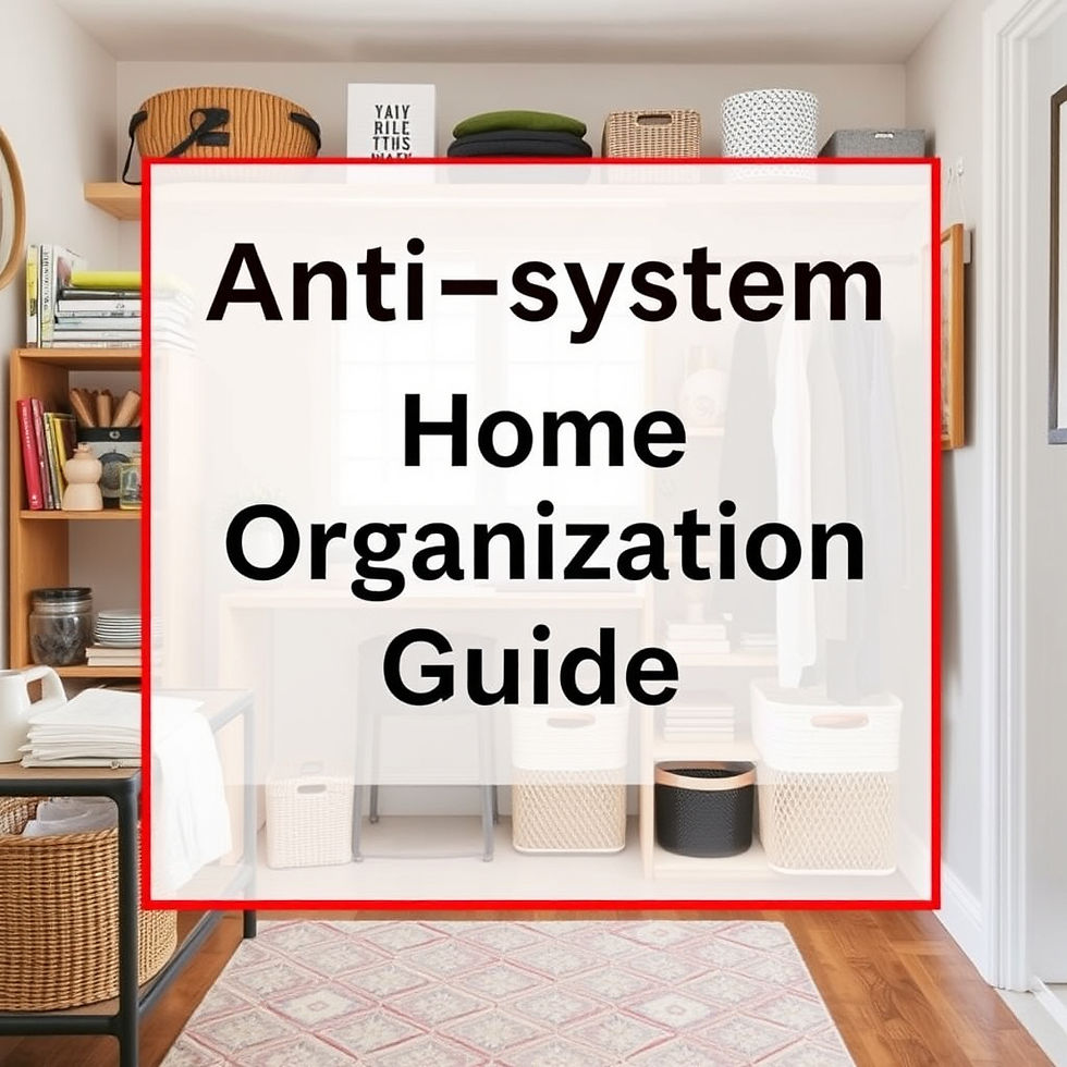 a square graphic that has a photo of an organized space in a home and says _ Anti-system H