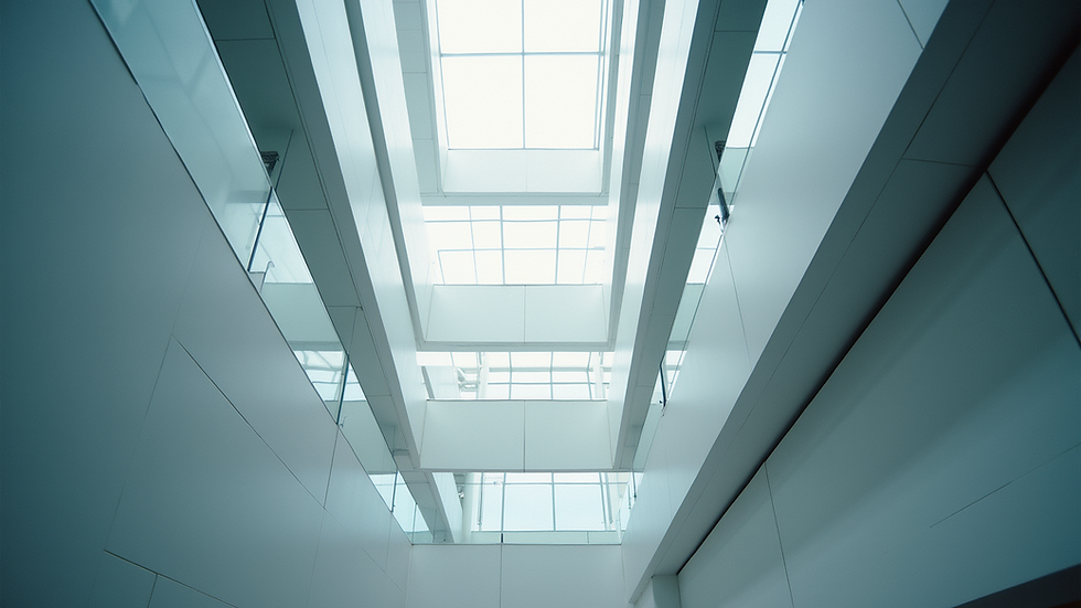 Eye-level view of a modern architectural structure with intricate design elements