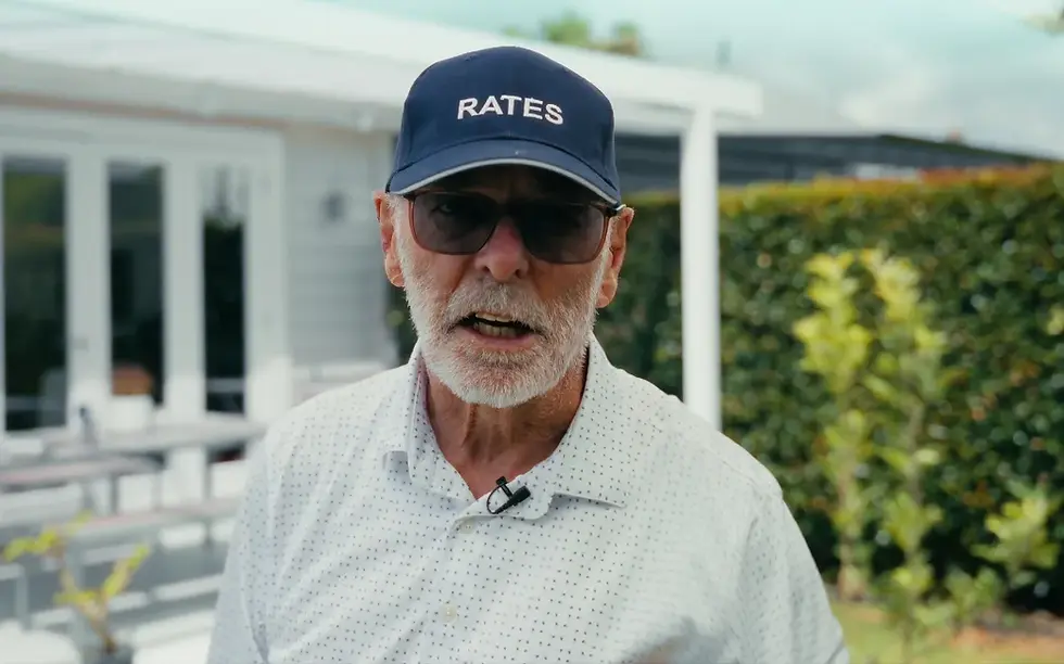 Auckland Mayor Wayne Brown wearing a cap with the word 'Rates' on it. (File photo) Photo: Supplied