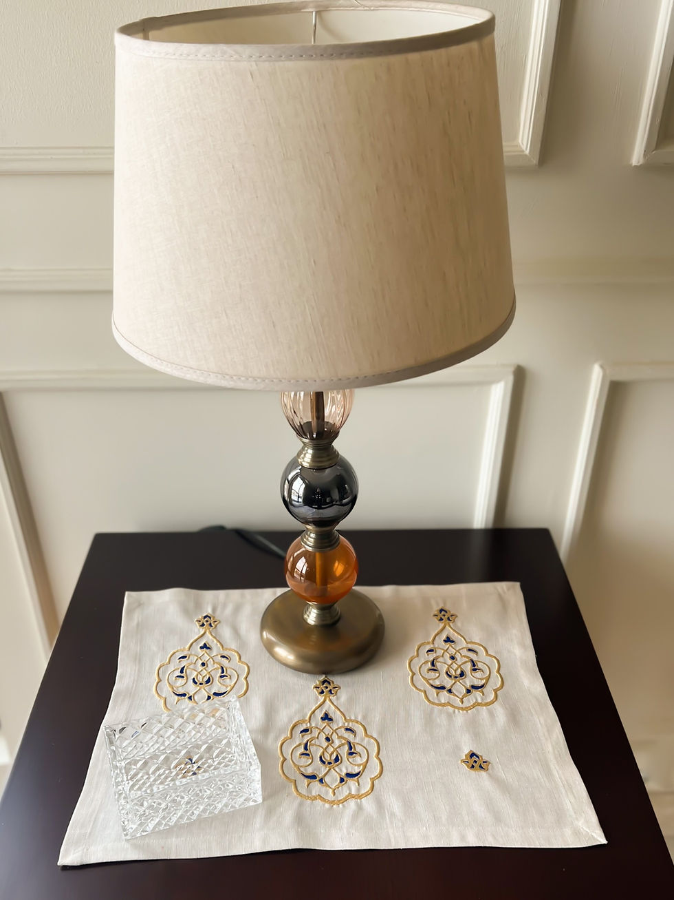 Thumbnail: YAQEEN Gold X Green or Blue Linen Placemat/ Tablecloth