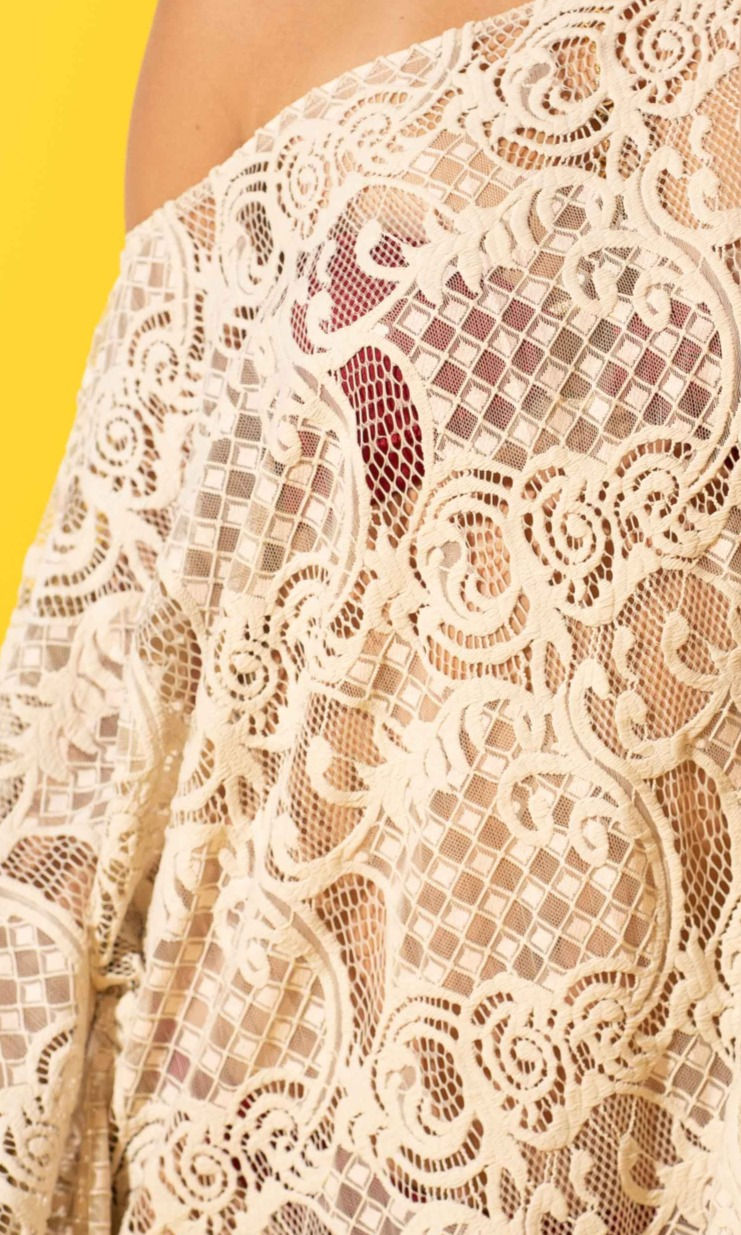 Thumbnail: KUKAZ Beige Guipure Lace Dress/ Top