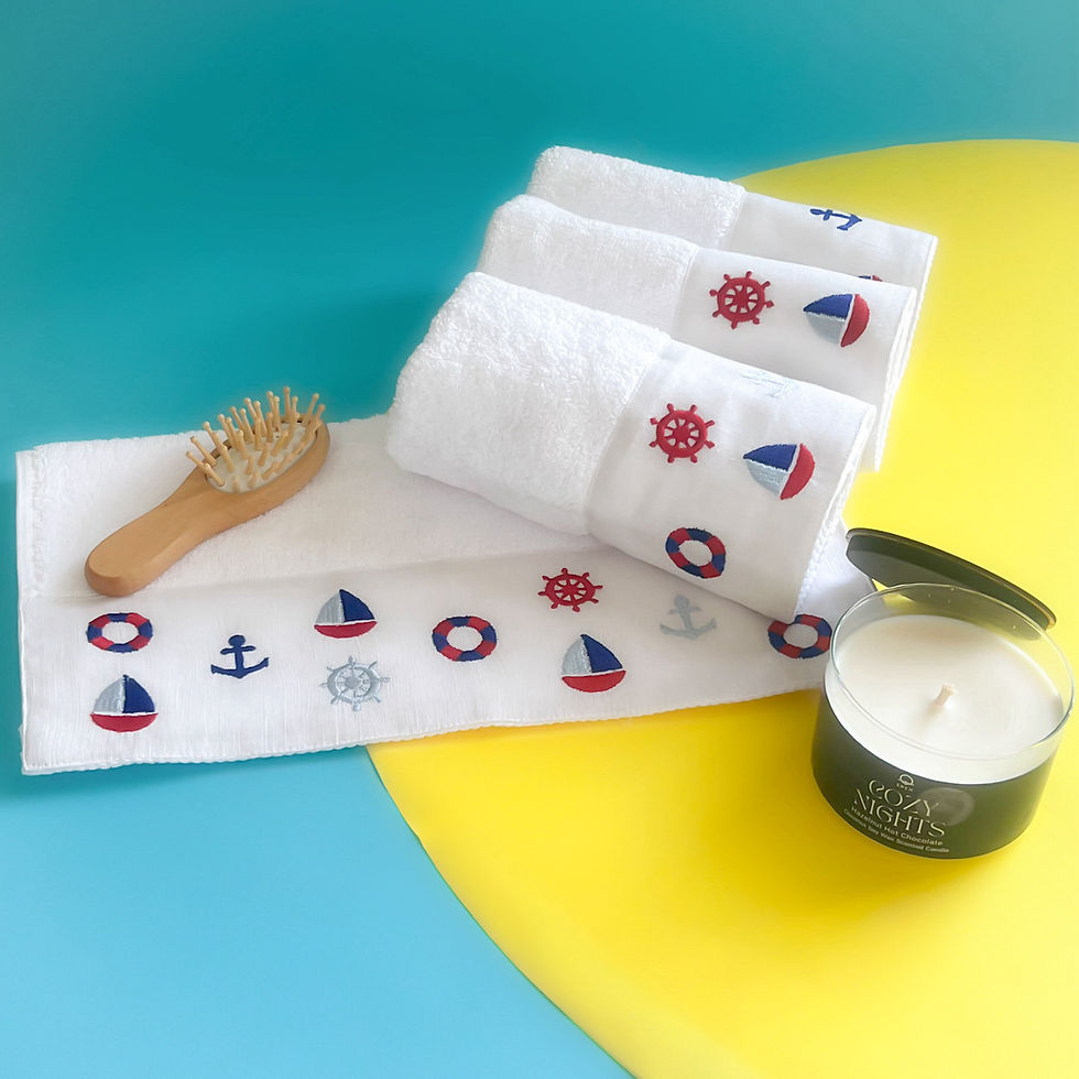 SAVING Bundle: 4 SEALY Boats Guest Towels + 1 MOODY Candle "SAVE 10%"