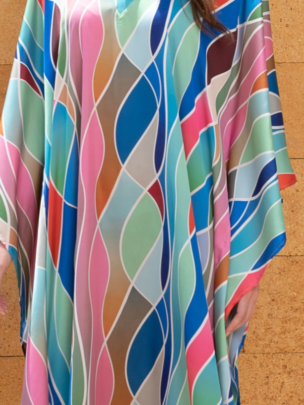 Thumbnail: ZOMTRA Colorful Stripes Silk Long Dress 