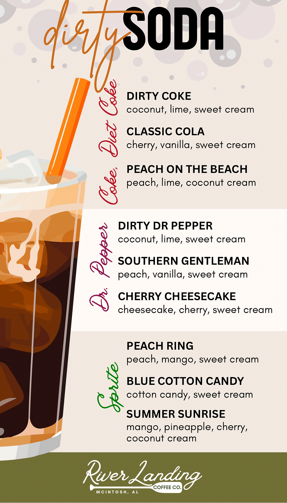 Our Dirty Soda Drinks come as a 32 oz drink and are packed with flavor!