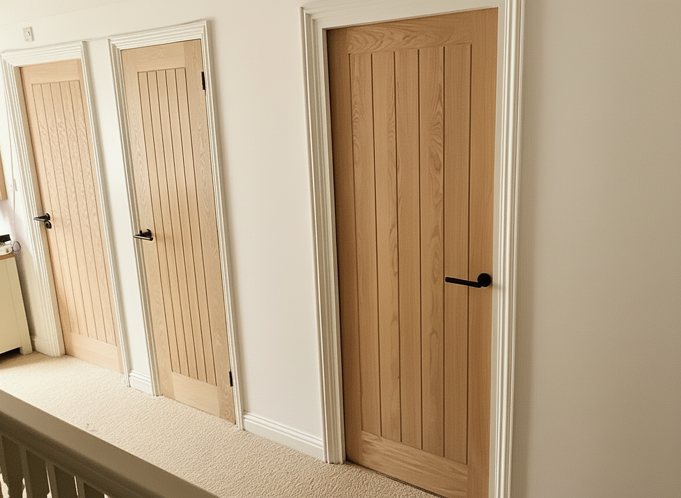 Three wooden doors with vertical panels, quality installation