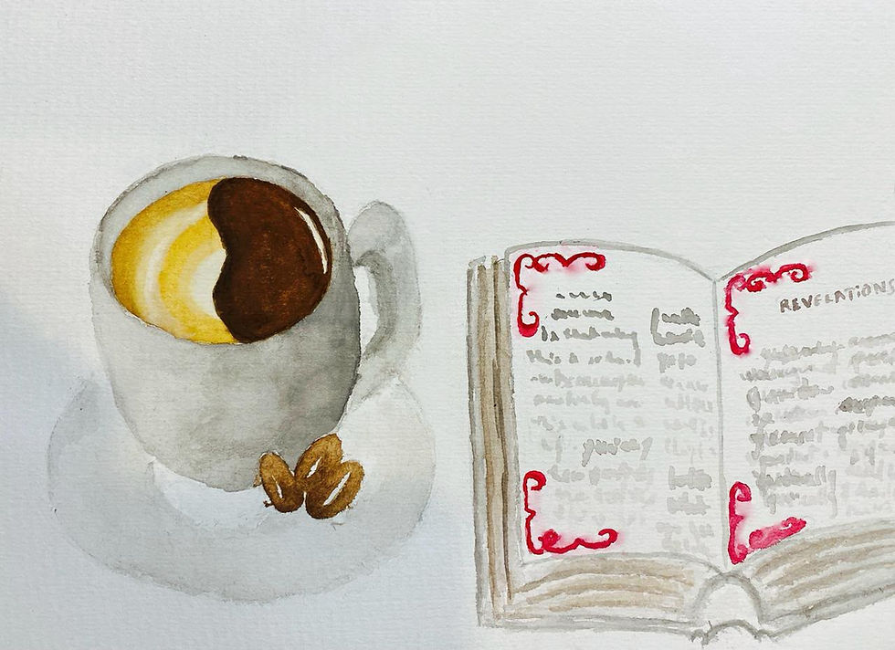 Coffee cup and open book by Neha Nagpal Art Galleria