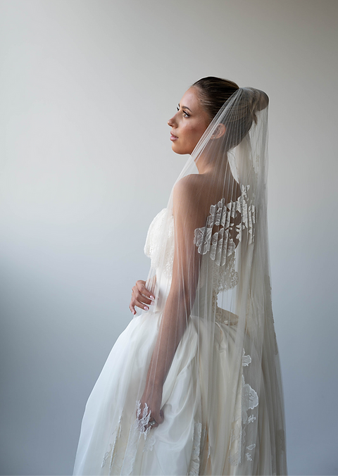 Danielle Frankel Lace Applique Pleated Tulle Veil | The Dress